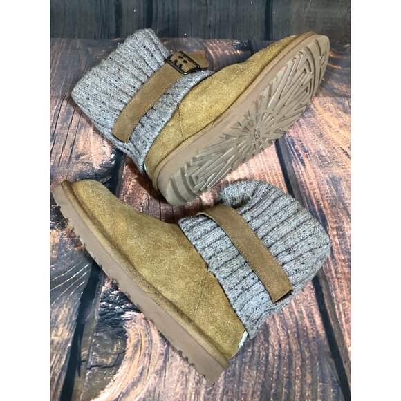 UGG Cambridge Knit Chestnut Suede Belted Boots Sheepskin Womens 9 (v4m) - Picture 6 of 11